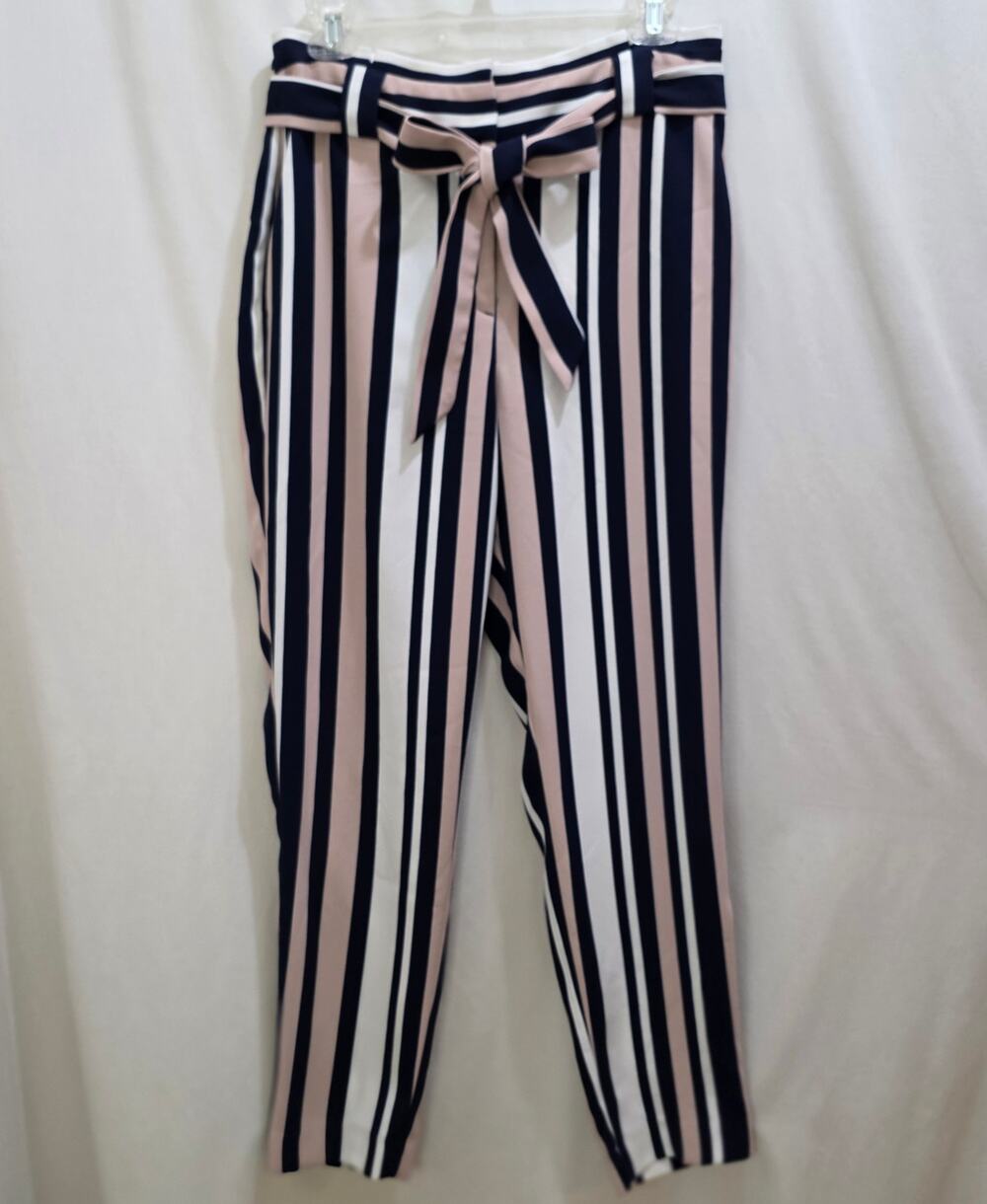 Express Ankle High Rise Striped Paperbag Pockets Sash Tie Pants, Size 6 Regular